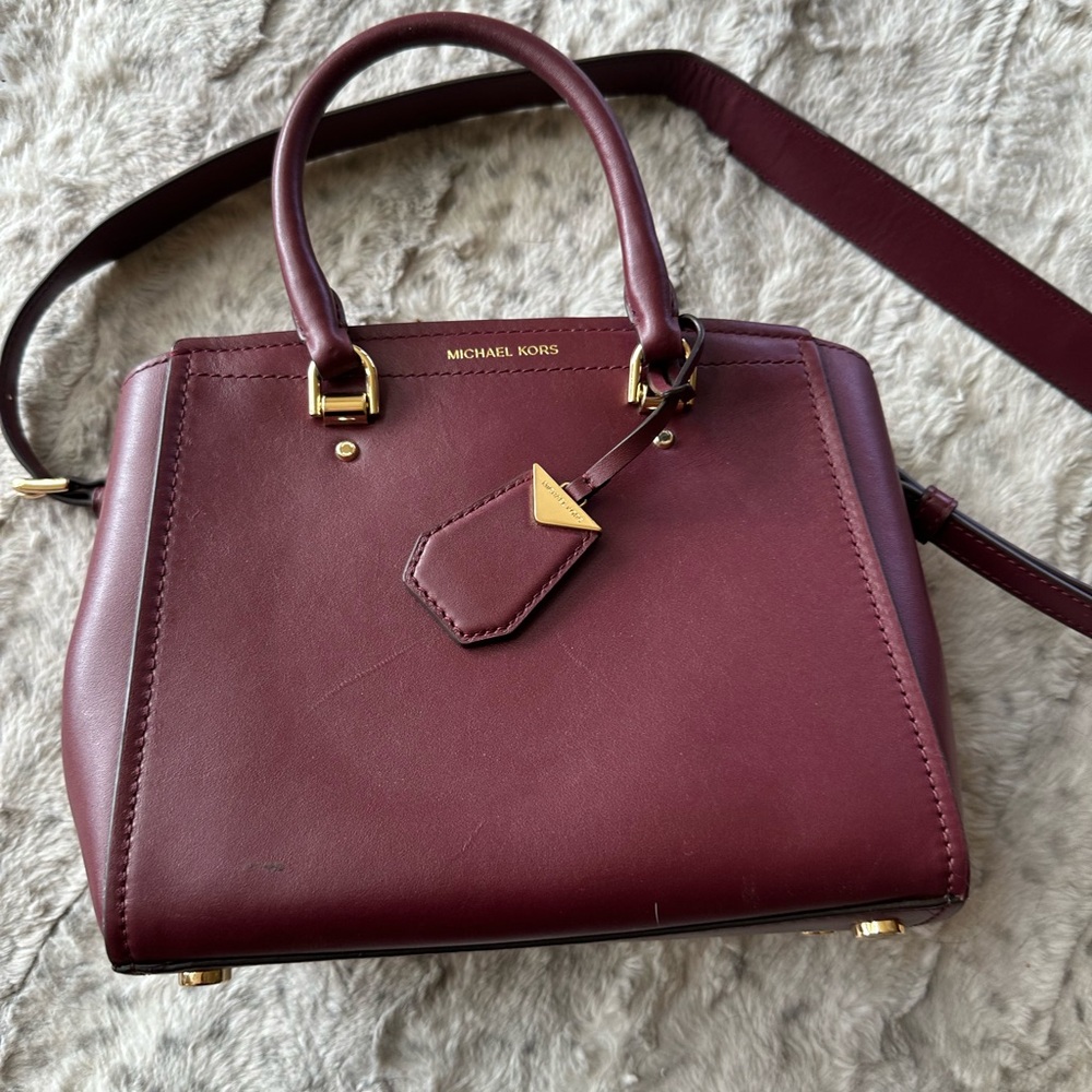 Michael Kors Red Leather Satchel with Gold Accents